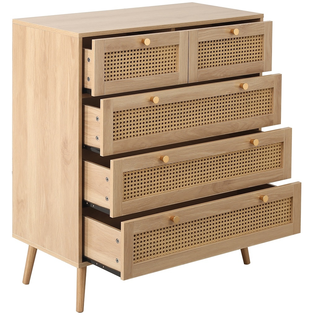 Product photograph of Croxley 5 Drawer Rattan Chest from Choice Furniture Superstore.